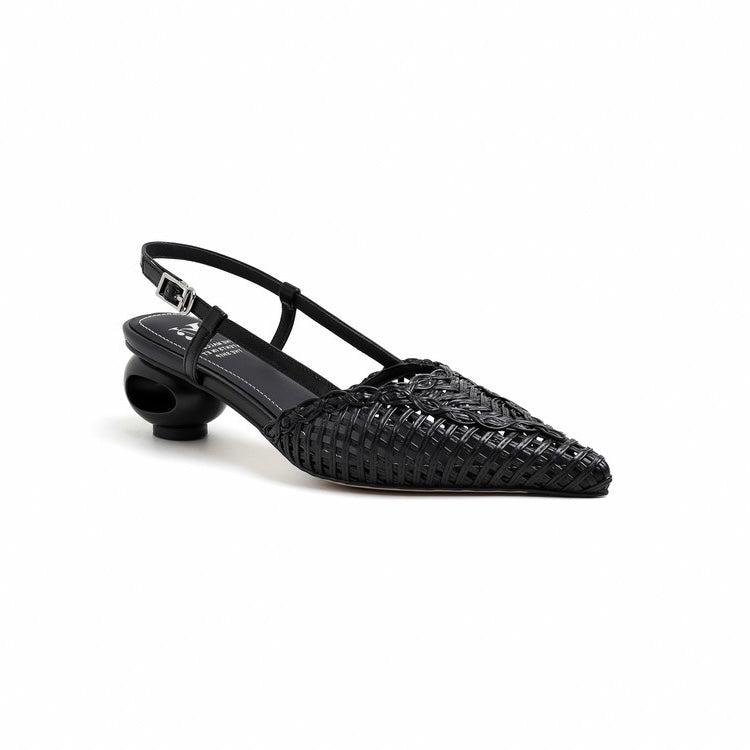 Tracy Black Woven Pointy-Toe Slingback