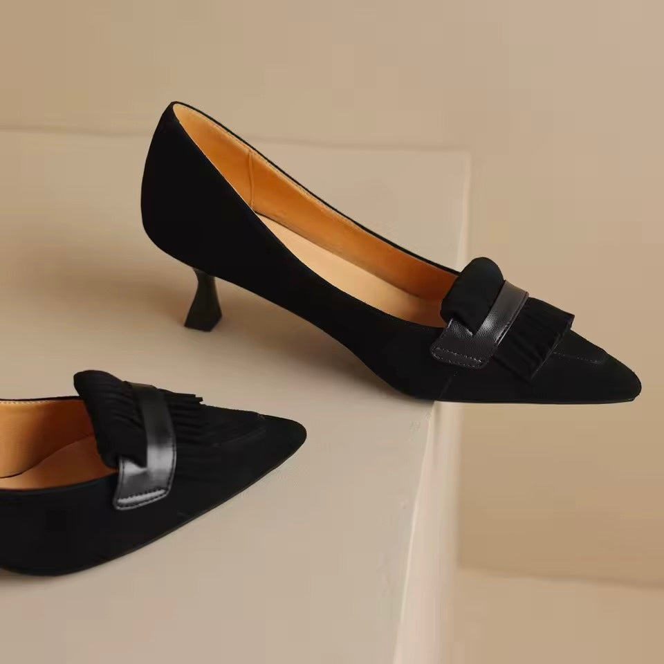 Rafi Black Suede Vintage Kitten Heel Pumps