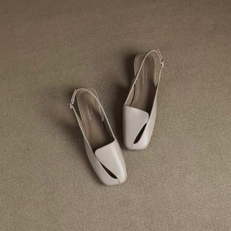 Auria Square Gray Toe Split Vamp Slingback Sandals