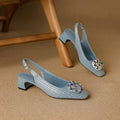 Amita Blue Perforated Crystal-Encrusted Slingback Sandals