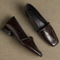 Dark Brown Croc-Embossed Braided Strap Loafers