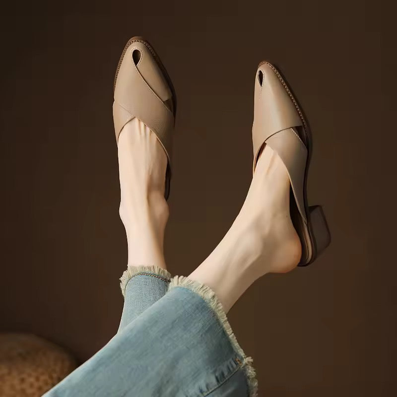 Matilda Apricot Cut-Out Leather Mules