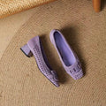 Isa Lavender Block Heel Perforated Suede Pumps