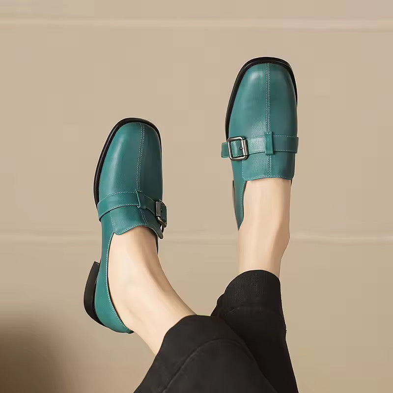 Allegra Teal Green Leather Loafers