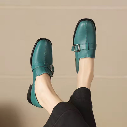 Allegra Teal Green Leather Loafers