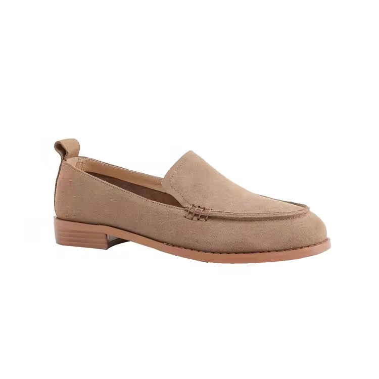 Caly Taupe Leather Suede Slip-on Loafers