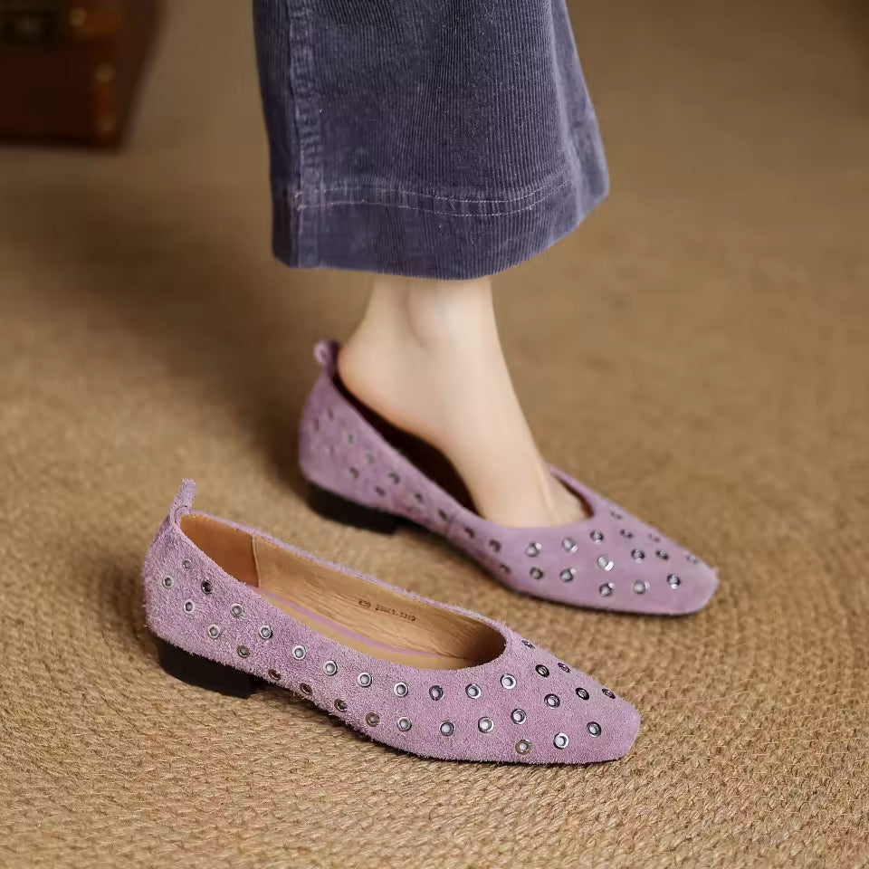Chloe Purple Leather Grommet High Vamp Ballet Flats