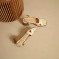 Paulina Cream-White Leather Strides Low-Block Sandals