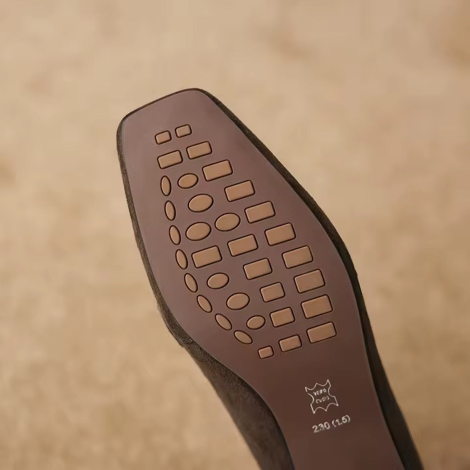 Arabella Brown Suede Low-Heeled Silver Animal Print Loafers