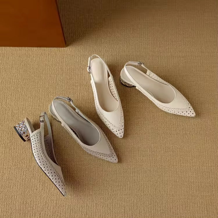 Raphaela Taupe Woven Low Metallic Slingback Sandals