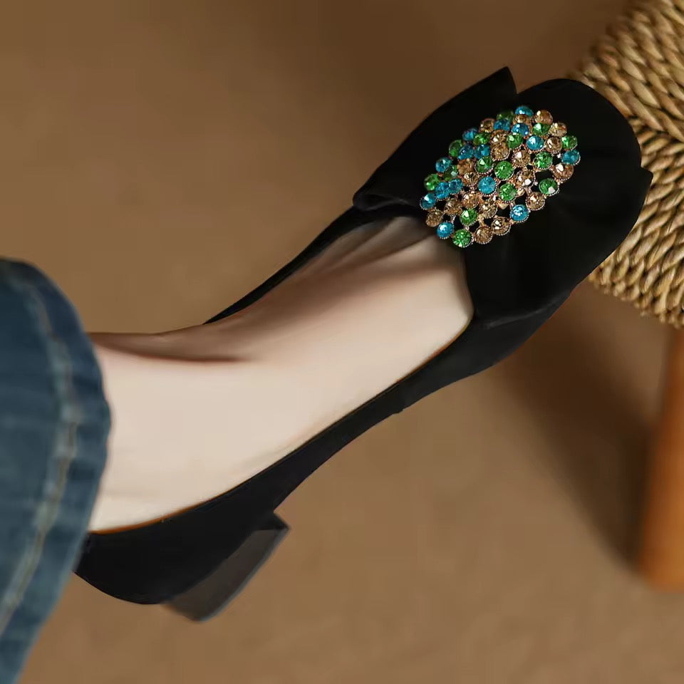 Charlotte Black Natural Suede Slip-on Pumps