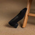 Isa Black Block Heel Perforated Suede Pumps