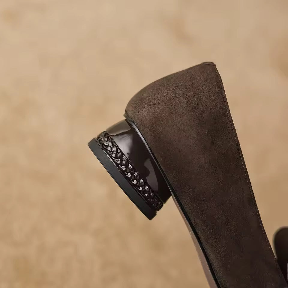 Arabella Brown Suede Low-Heeled Silver Animal Print Loafers