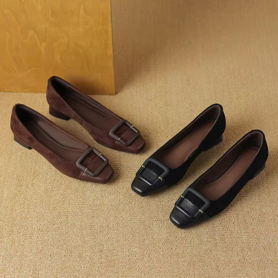 Juliane Black Leather Patchwork ballet Flats