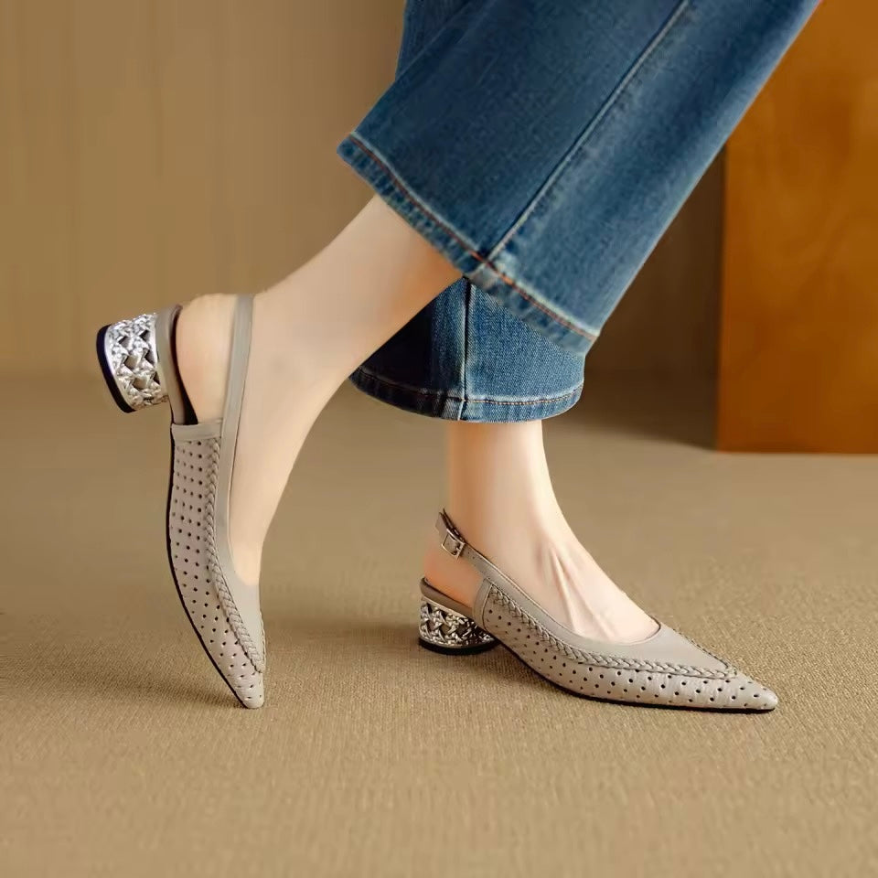 Raphaela Taupe Woven Low Metallic Slingback Sandals