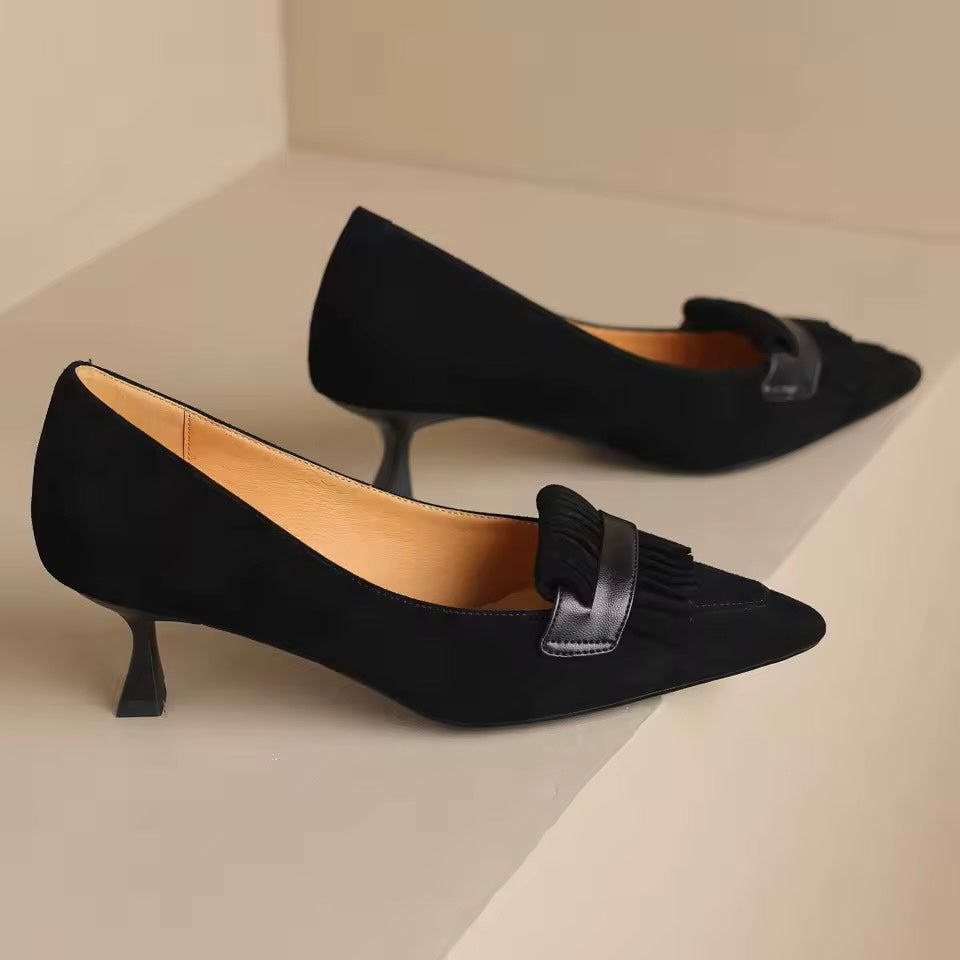 Rafi Black Suede Vintage Kitten Heel Pumps