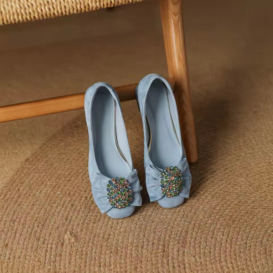Charlotte Blue Natural Suede Slip-on Pumps