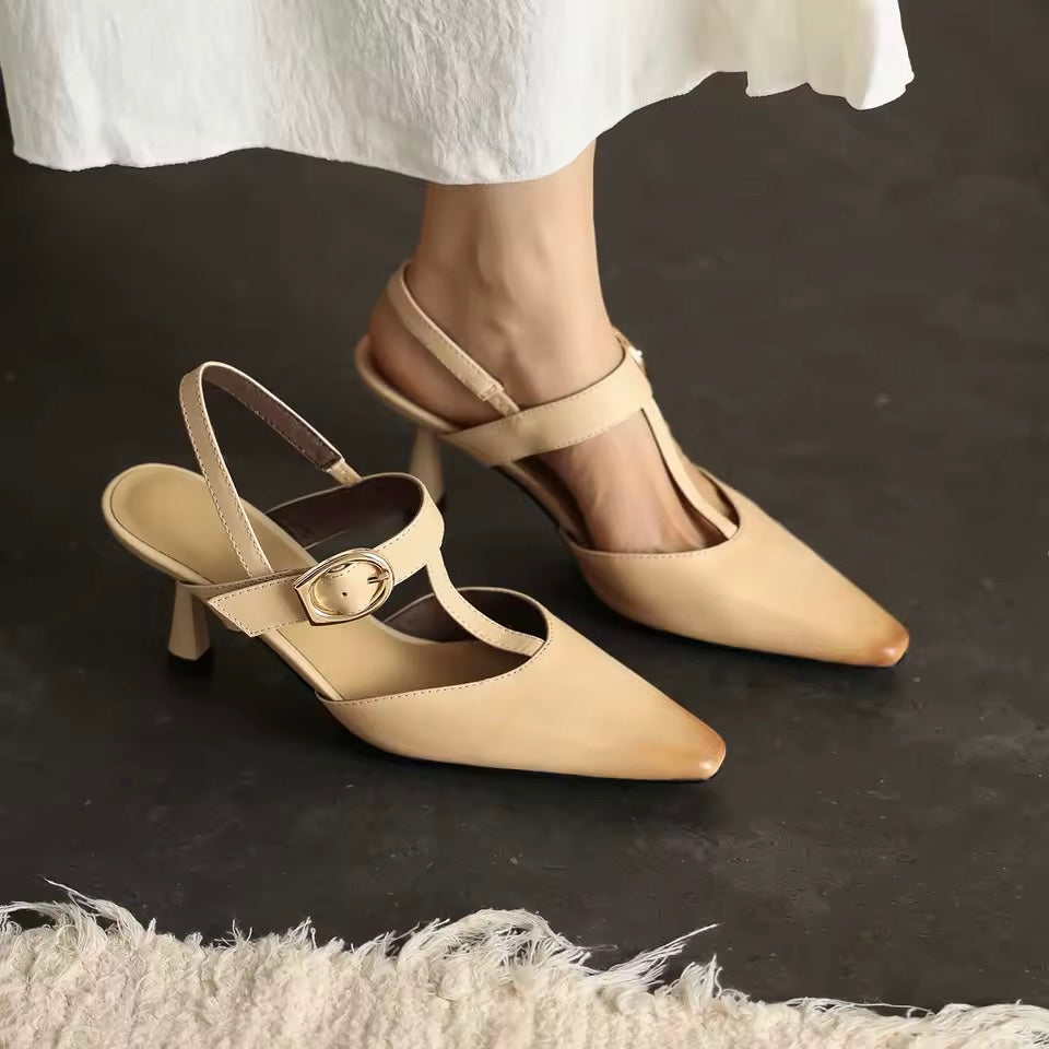 Jasmine Alsa Nude Pointy Toe Stiletto T-Strap Shoes