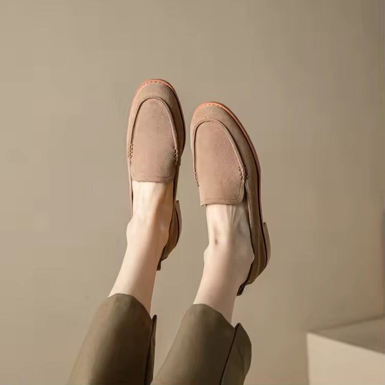 Caly Taupe Leather Suede Slip-on Loafers