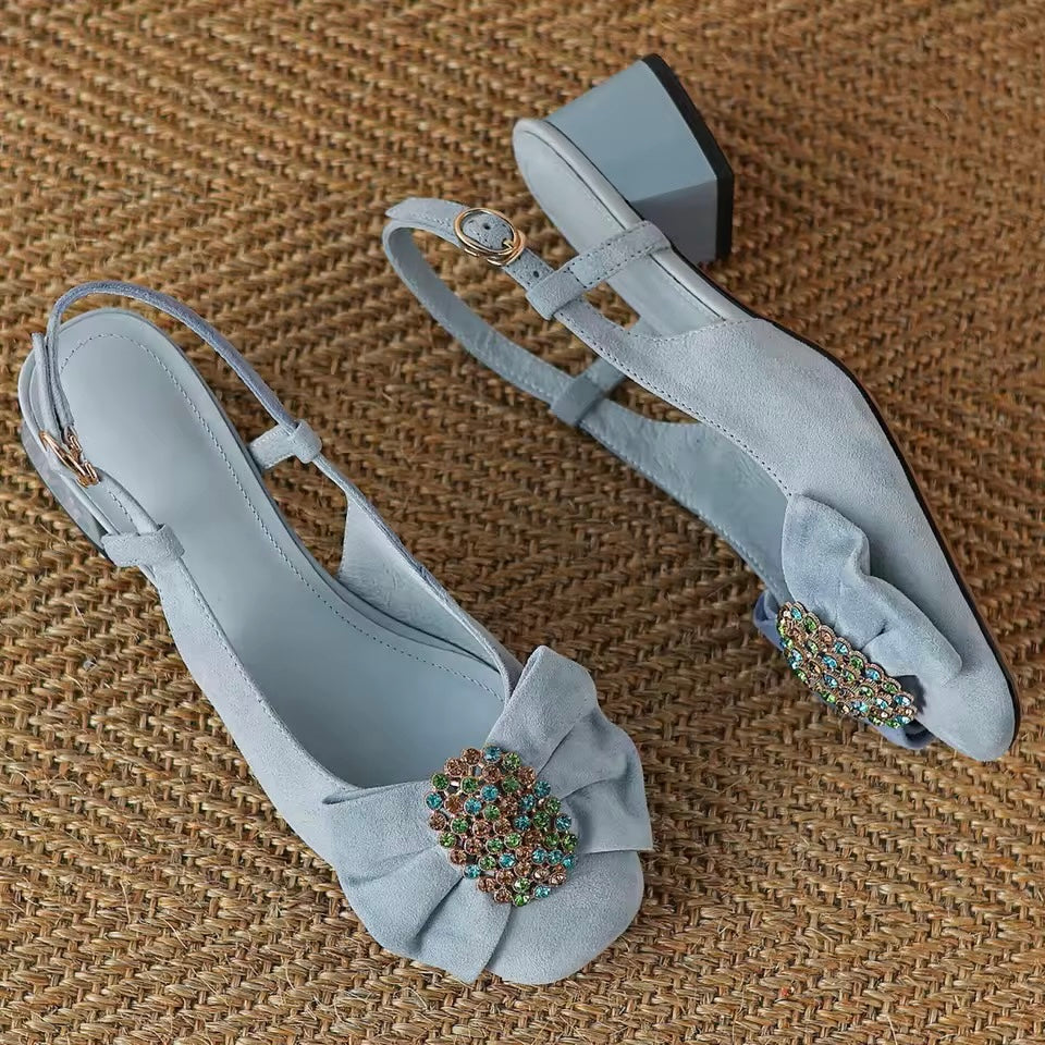 Charlotte Blue Natural Suede Slingback Sandals