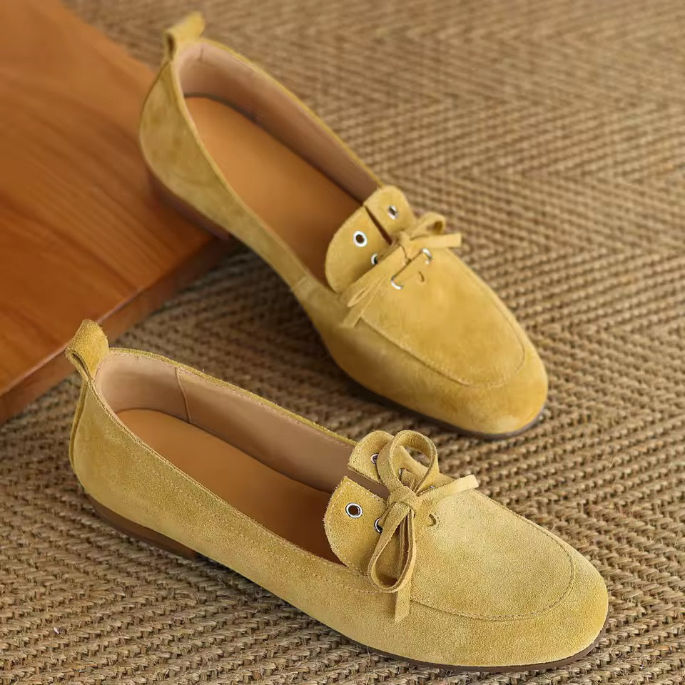 Jasmine Happy Yellow Suede Lace-up Loafers