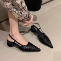 Tracy Black Woven Pointy-Toe Slingback