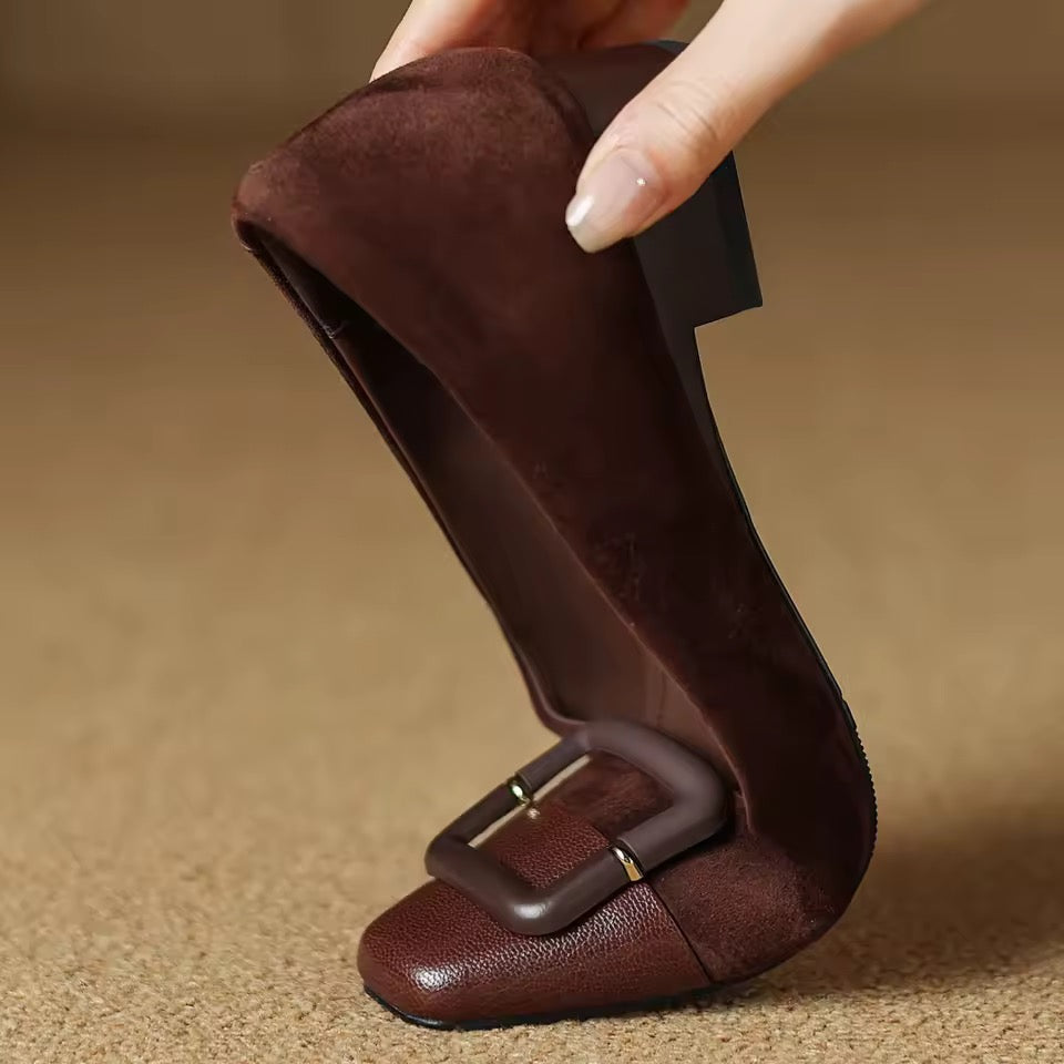 Juliane Brown Leather Patchwork ballet Flats