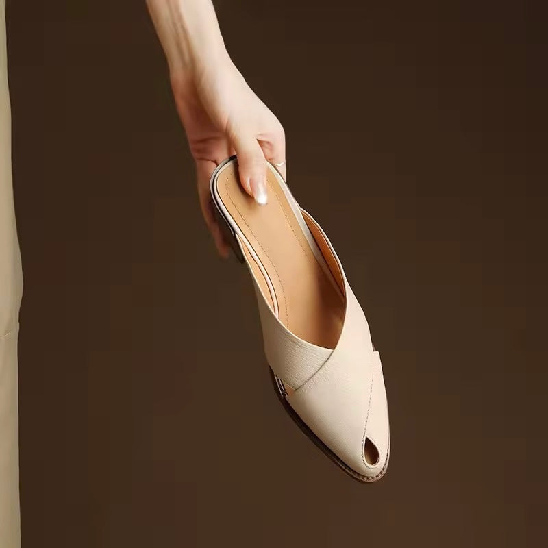 Matilda Off-White Cut-Out Leather Mules