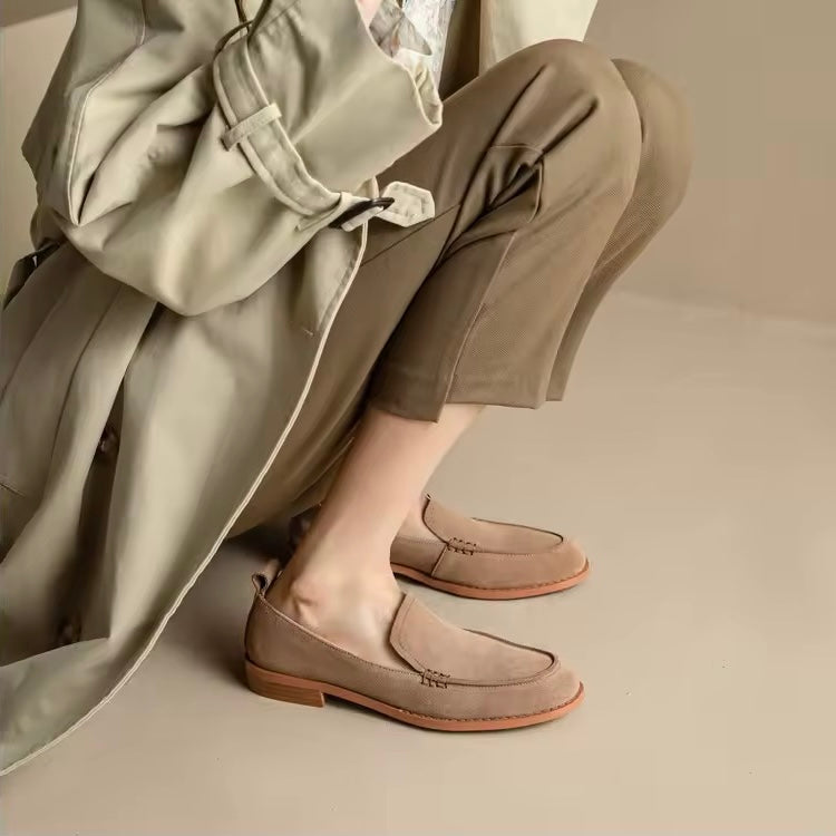 Caly Taupe Leather Suede Slip-on Loafers
