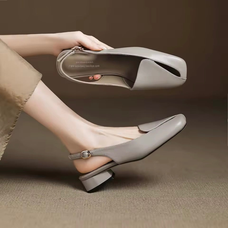 Auria Square Gray Toe Split Vamp Slingback Sandals