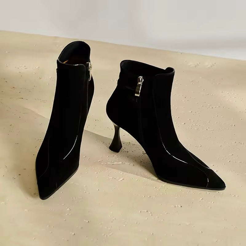 Celine Black Flared Heel Leather Ankle Boots
