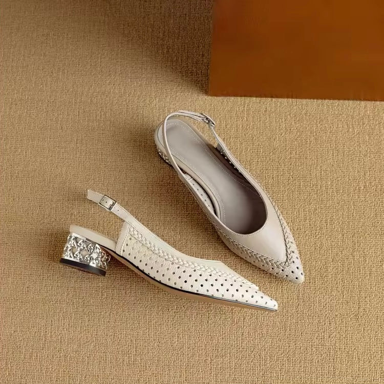 Raphaela Taupe Woven Low Metallic Slingback Sandals