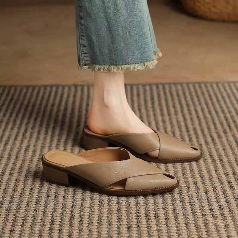 Matilda Apricot Cut-Out Leather Mules