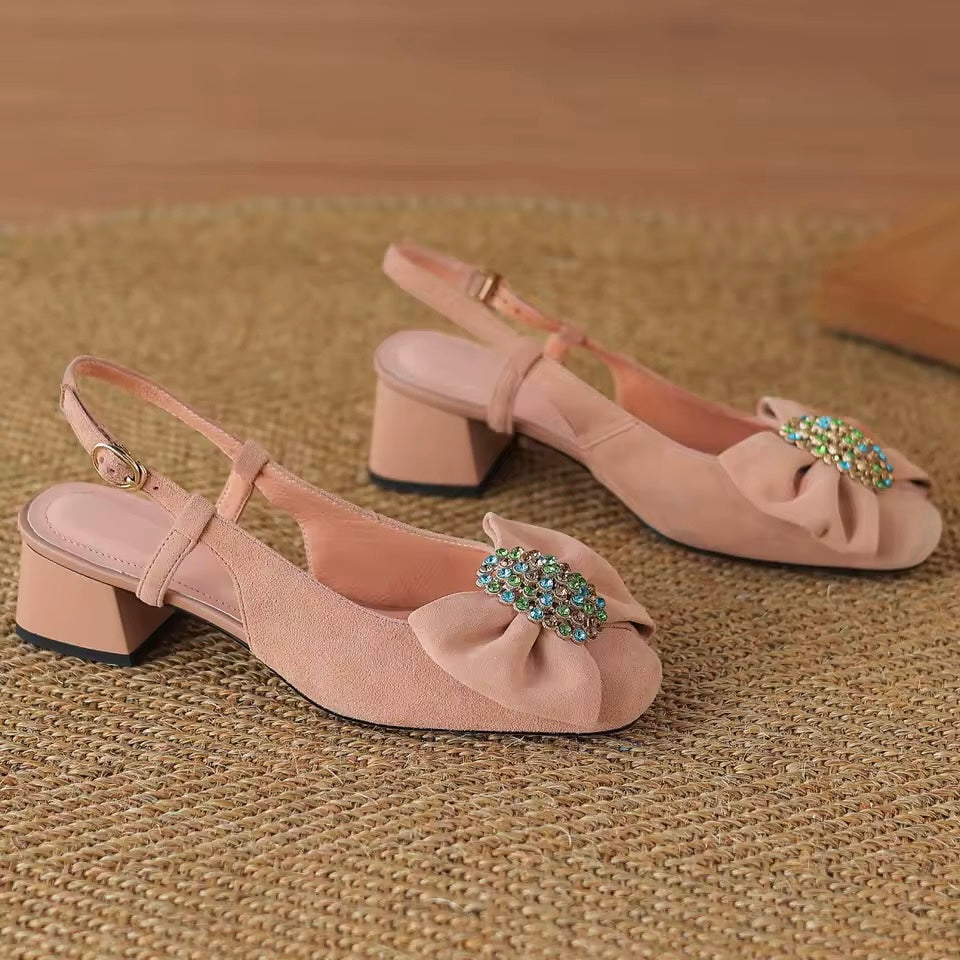 Charlotte Pink Natural Suede Slingback Sandals
