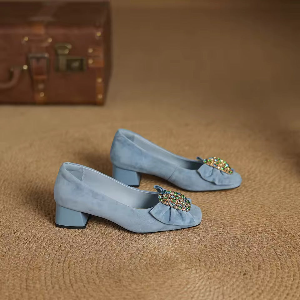 Charlotte Blue Natural Suede Slip-on Pumps