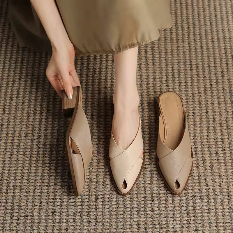 Matilda Off-White Cut-Out Leather Mules