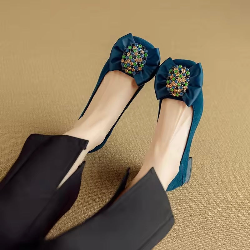 Charlotte Teal Blue Natural Suede Slip-on Pumps