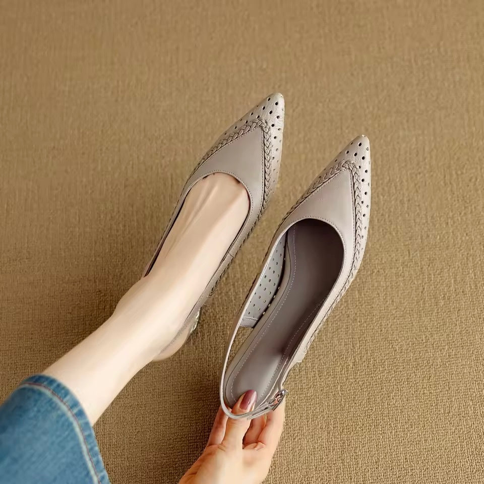 Raphaela Taupe Woven Low Metallic Slingback Sandals