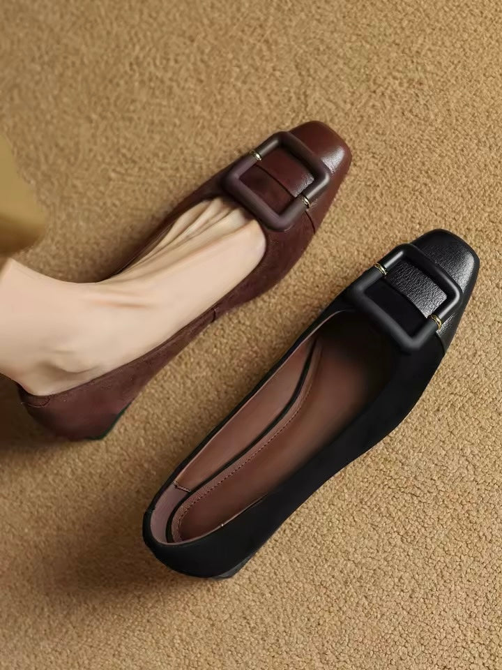 Juliane Black Leather Patchwork ballet Flats